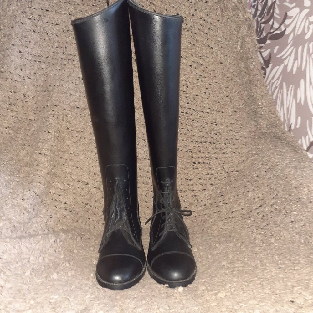 Vintage EQUESTRIAN/RIDING BOOT-Canada-Lace-Up-Black Leather-Sz 6.5-NWOB - Picture 3 of 7